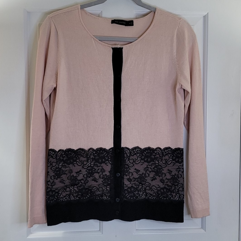The Limited blush pink & black lace cardigan